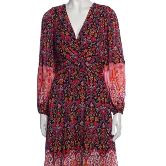 NWOT Kobi Halperin Skye Floral Border Crossover Tiered Print Midi Dress S $598 - Picture 1 of 9